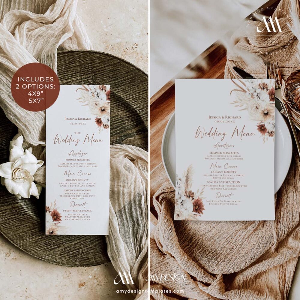 Boho Menu Template | Rustic Wedding Menu Template | Terracotta Wedding ...