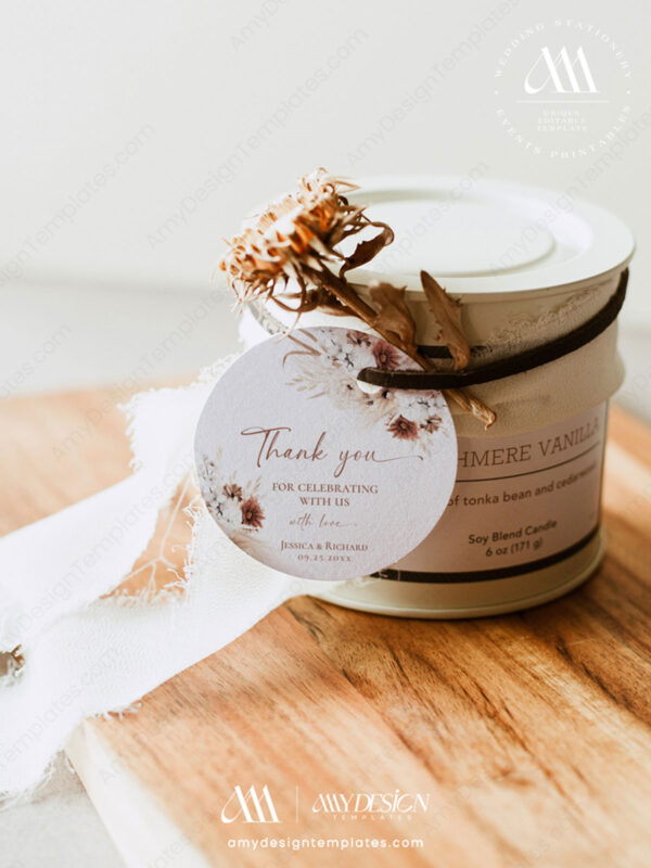 Boho Terracotta Rustic Wedding Tags | Personalized Bridal Baby Shower Thank You Labels Printable