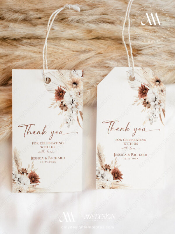 Boho Terracotta Rustic Wedding Tags | Personalized Bridal Baby Shower Thank You Labels Printable