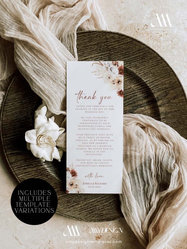 Alternative view of Printable Thank You Place Card Boho Wedding | Terracotta Thank You Napkin Note | Table Thank You Note