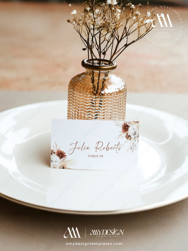 Terracotta Boho Place Card Template | Editable Flat & Foldable Escort Cards | Name Tag Printable Cards