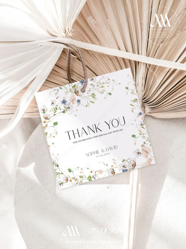Boho Wildflower Wedding Welcome Sign Template | Welcome To Our Wedding Botanical Wedding Favor Tags Editable | Personalized Shower Thank You Tags Printable Download