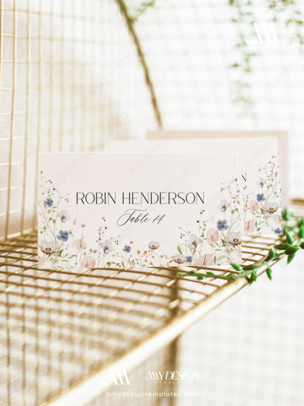 Alternative view of Elegant Place Card Template | Wildflower Wedding Name Cards | Flat & Foldable Digital Download