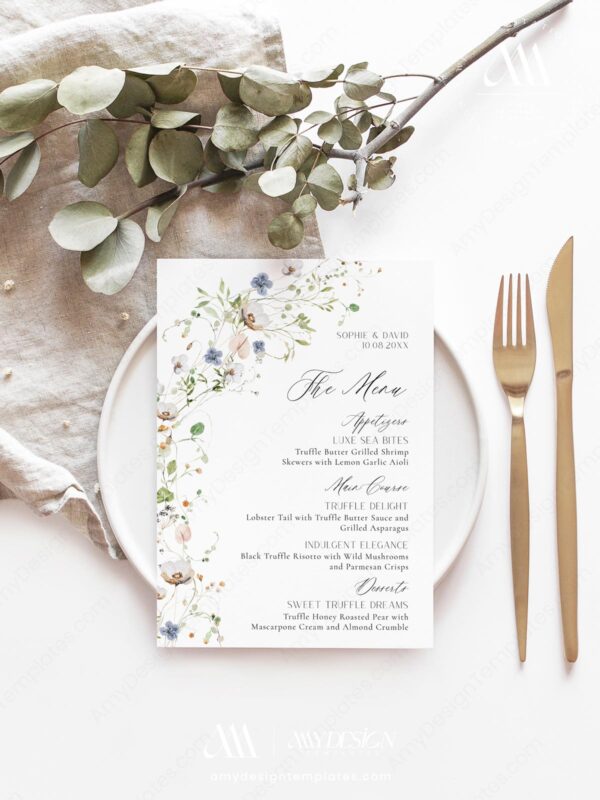 Alternative view of Whimsical Wedding Menu Template | Dinner Menu Cards | Elegant Wedding Bridal Shower Menu Cards