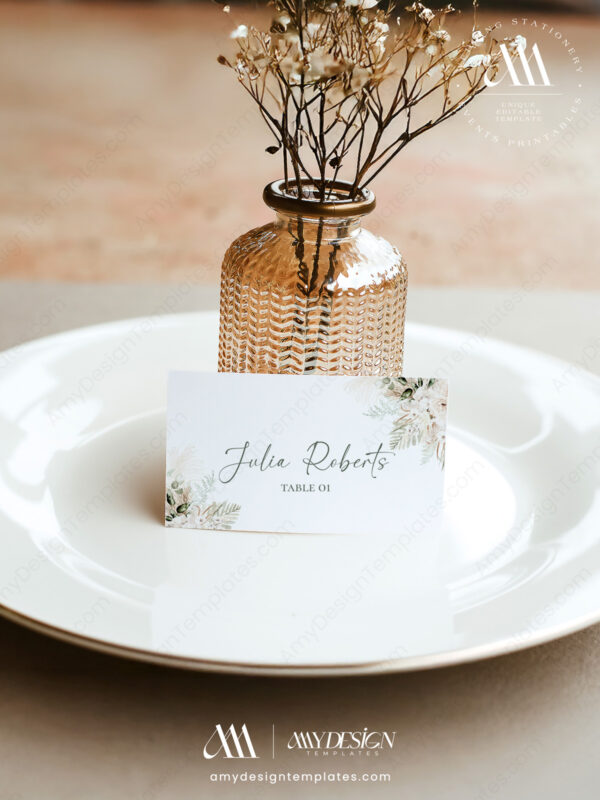 Alternative view of Boho Green Place Card Template | Rustic Wedding Seating Card with Meal Icons | Personalized Placecards