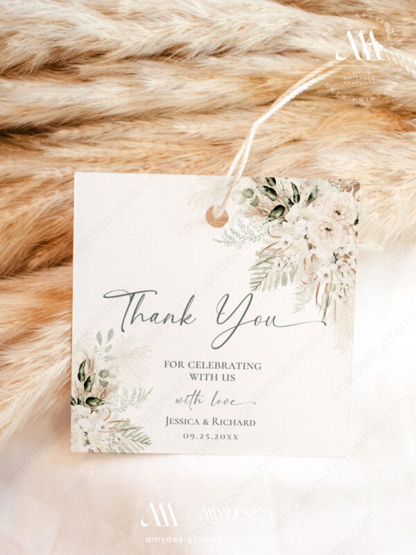 Boho Greenery Wedding Seating Chart Template | DIY Wedding Sign Printable Boho Greenery Favor Tags Template | Green Bohemian Thank You Labels Printable Download