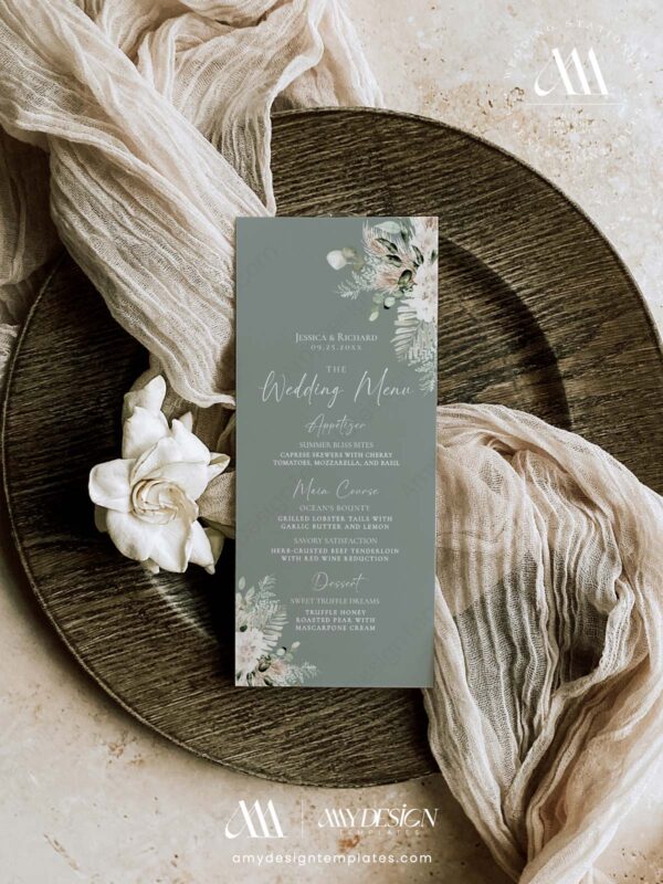 Alternative view of Boho Greenery Menu Template | Rustic Wedding Menu Template | Sage Green Menu Card | Customizable Menu Template
