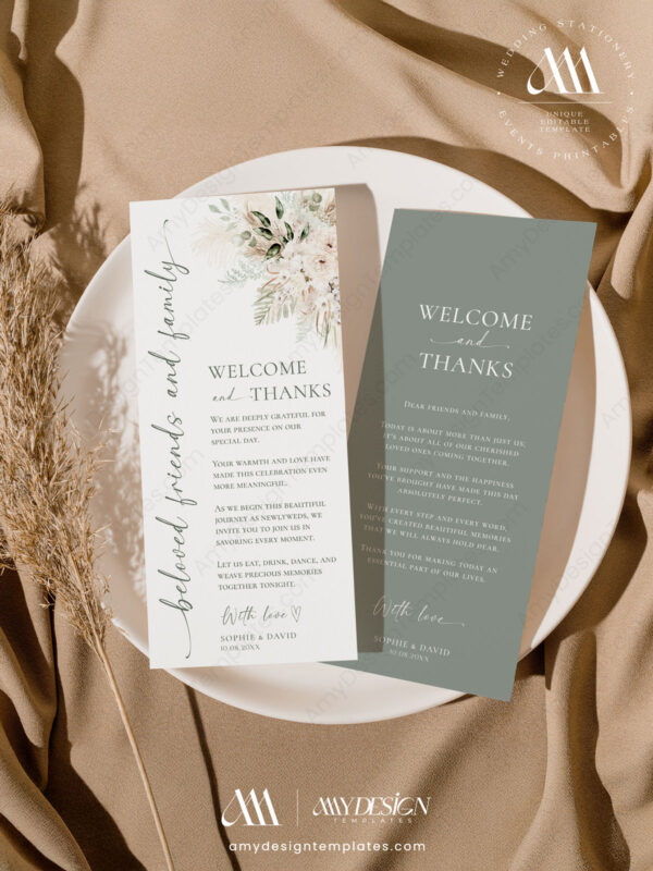 Greenery Wedding Thank You Card Printable | Editable Napkin Thank You Note Template | Sage Green Boho Wedding