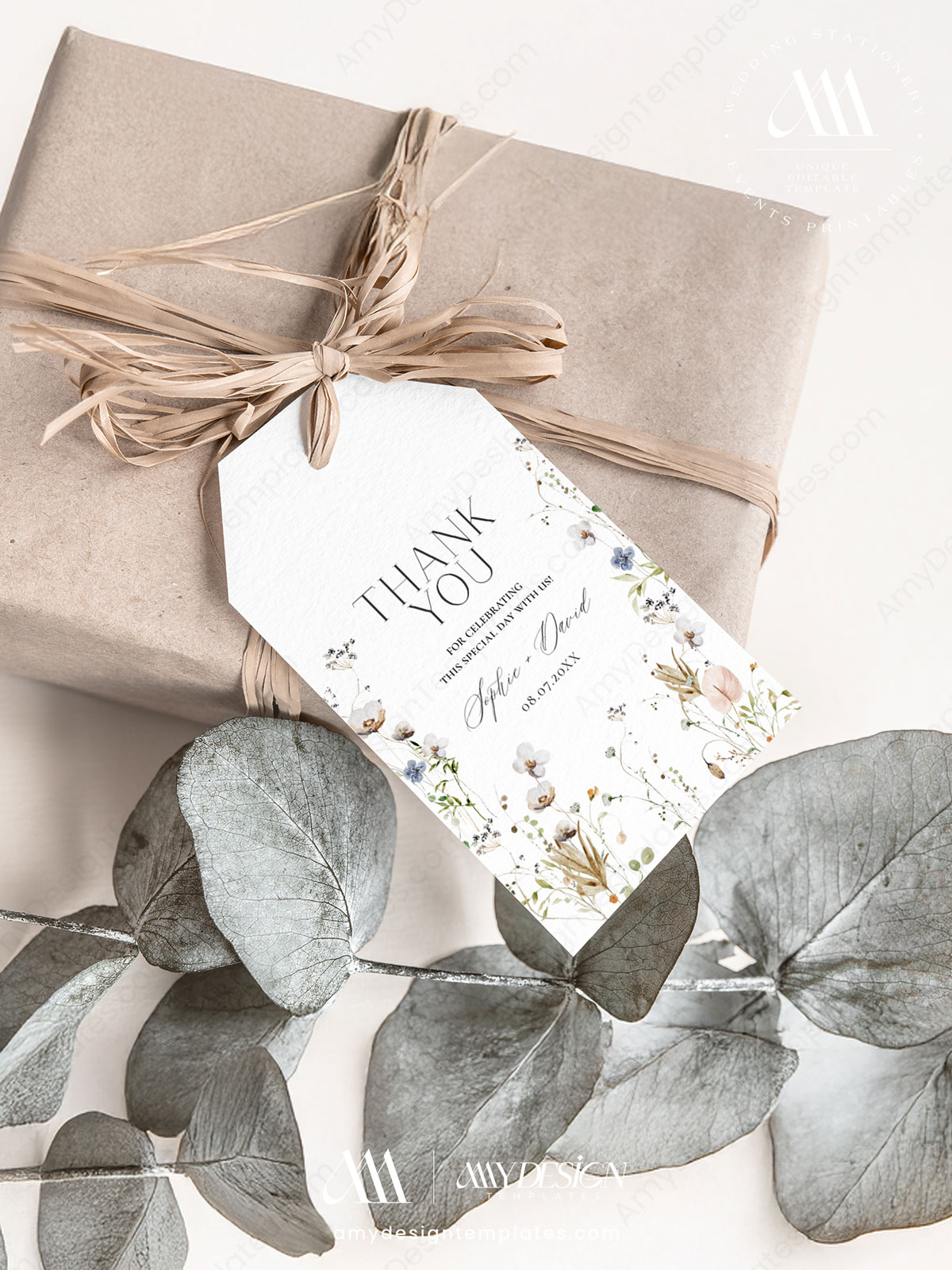 Elegant Minimalist Wildflower Tags | Personalized Wedding Bridal Baby Shower Tags Printable Editable