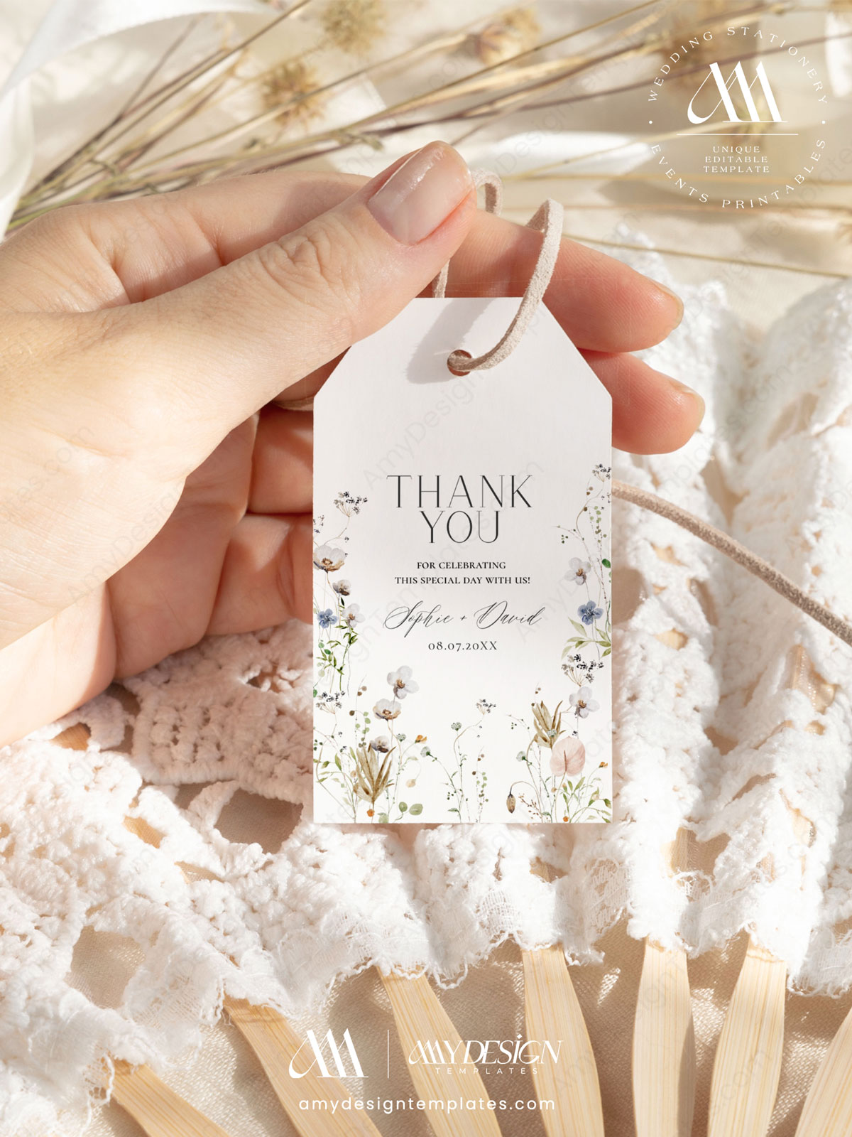 Elegant Minimalist Wildflower Tags | Personalized Wedding Bridal Baby Shower Tags Printable Editable