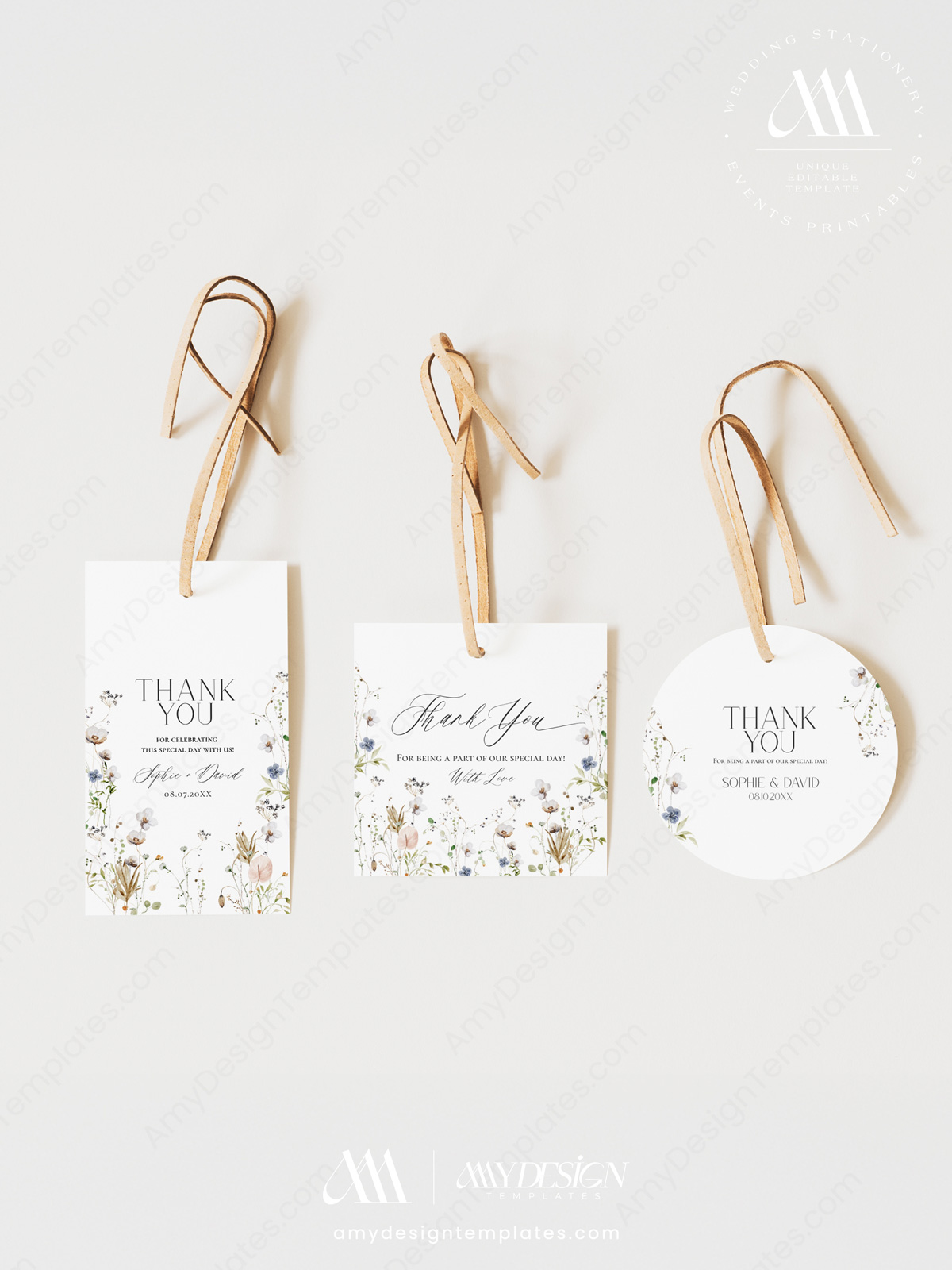 Elegant Minimalist Wildflower Tags | Personalized Wedding Bridal Baby Shower Tags Printable Editable