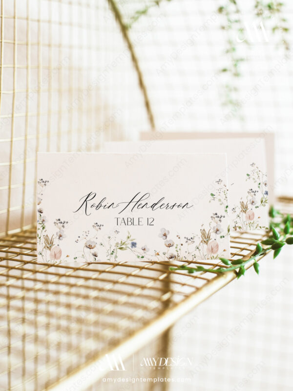 Elegant Wildflower Wedding Invitations Template Bundle | Editable Floral Invitation Suite Elegant Wildflower Wedding Invitations Template Bundle | Place Cards