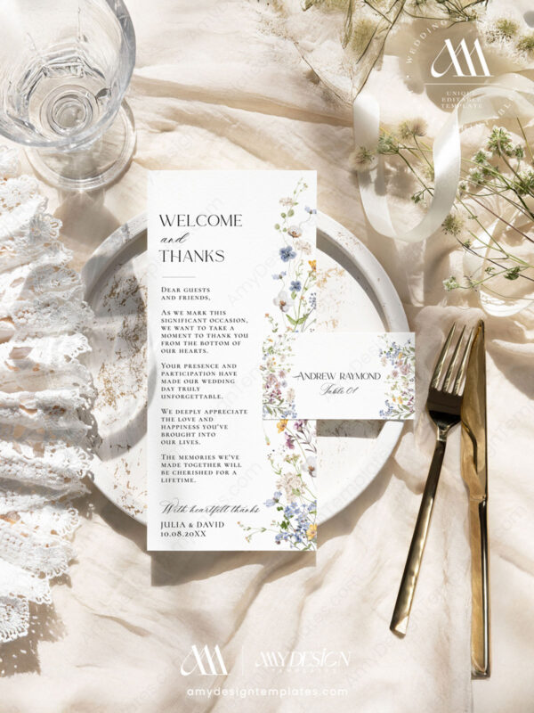 Alternative view of Minimalist Thank You Place Card Template | Floral Wedding Napkin Note | Printable Thank You Letter | Instant Download