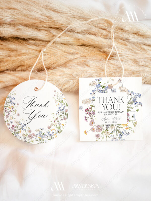 Personalized Wedding Favor Tags Template | Wildflower Thank You Tags Printable Download