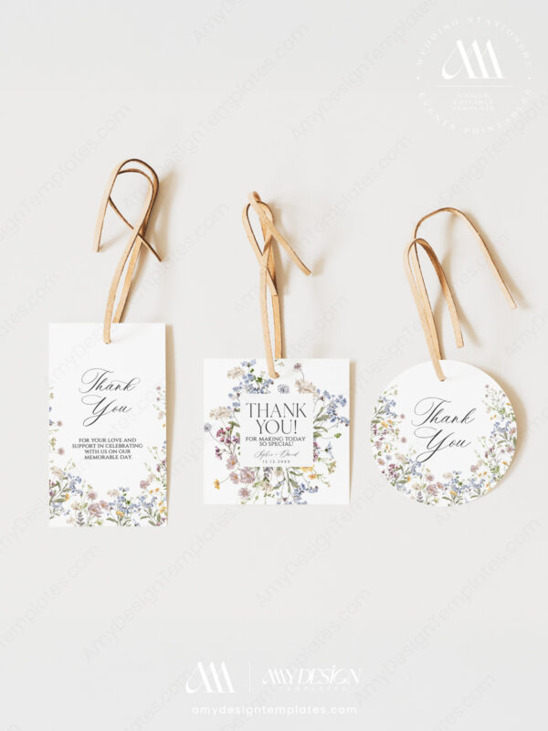 Personalized Wedding Favor Tags Template | Wildflower Thank You Tags Printable Download
