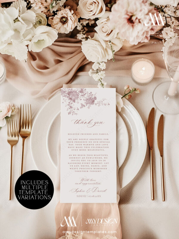 Wedding Monogram Thank You Napkin Note | Place Setting Thank You | Editable Wedding Table Printable Template