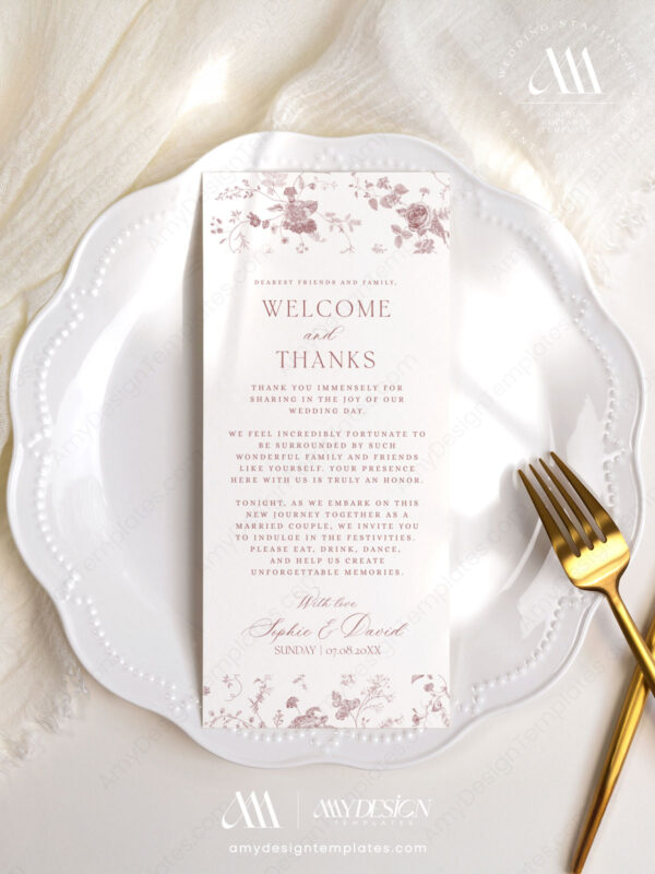 Wedding Monogram Thank You Napkin Note | Place Setting Thank You | Editable Wedding Table Printable Template