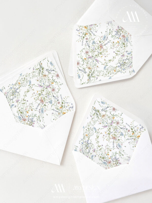 Alternative view of Floral Wedding Envelope Liner Template | A7 Euro & Flap Square Flap Template | Printable DIY Envelope Liners