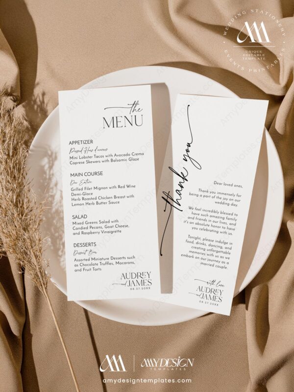 Alternative view of Minimal Wedding Menu Template | Minimalist Wedding Menu Dessert | Modern Wedding Menu | Editable Menu Printable Card
