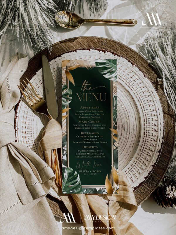 Christmas Dinner Menu Template | Friendsmas Holiday Party Menu Card | Xmas Food Menu | Emerald Menu