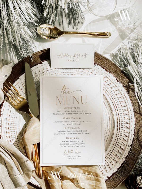 7+ Free Monogram Wedding Menu Templates: Your Elegant Table Setting Guide Minimalist Menu Template | Modern Menu Place Card Template | Printable Menu Cards | Christmas Dinner Menu Card