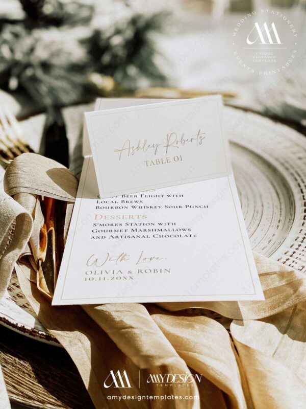 Minimalist Menu Template | Modern Menu Place Card Template | Printable Menu Cards | Christmas Dinner Menu Card