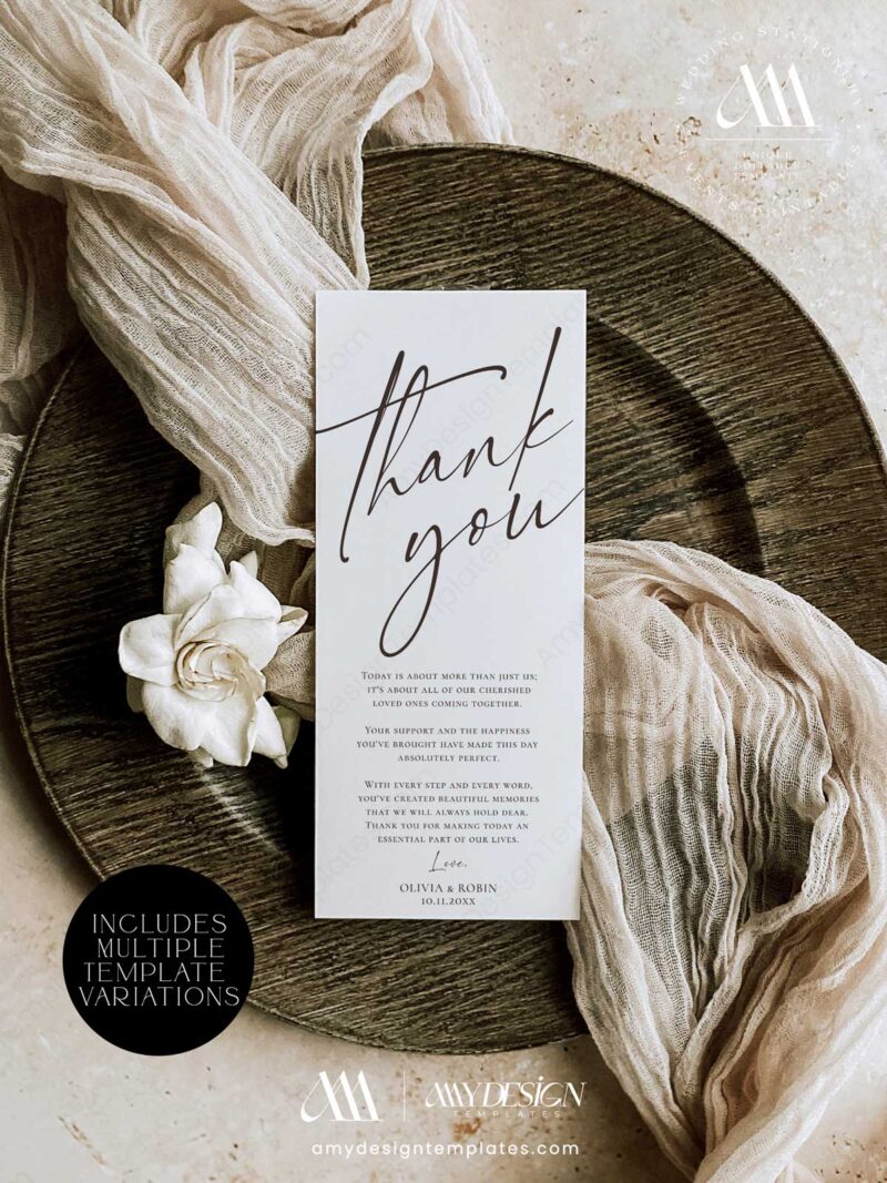 Minimalist Wedding Table Thank You Card | Printable Napkin Note | Place ...