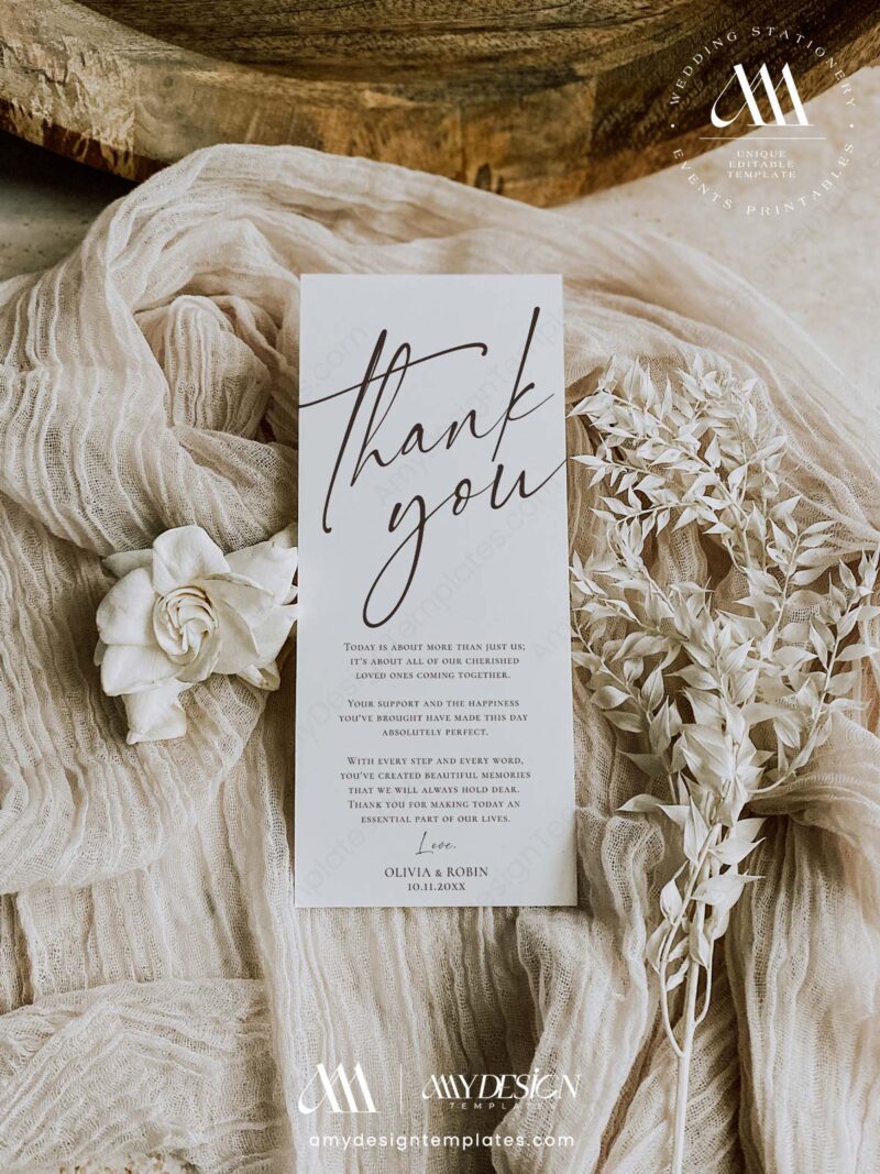 Minimalist Wedding Table Thank You Card | Printable Napkin Note | Place ...