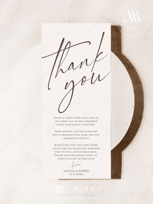 Minimalist Wedding Table Thank You Card | Printable Napkin Note | Place Setting Thank You Editable | Template Download