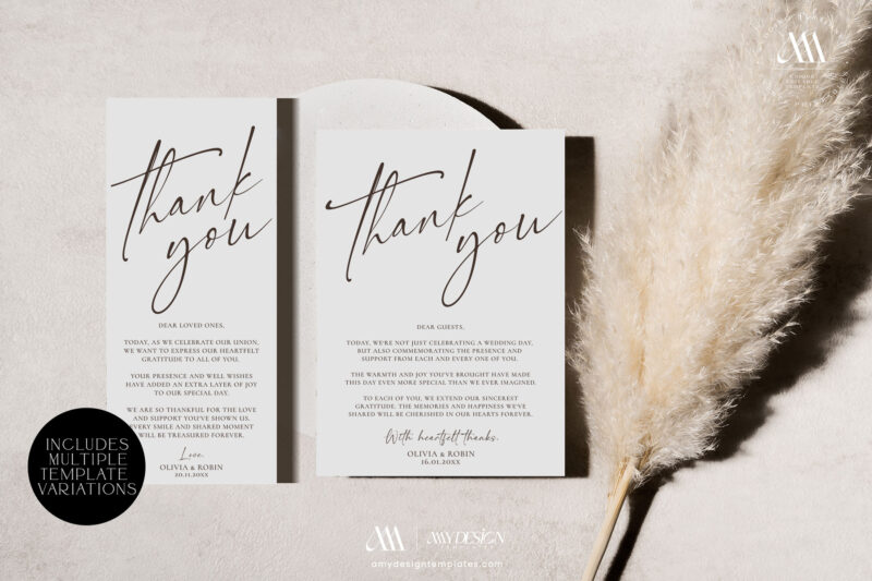 Minimalist Wedding Table Thank You Card | Printable Napkin Note | Place ...