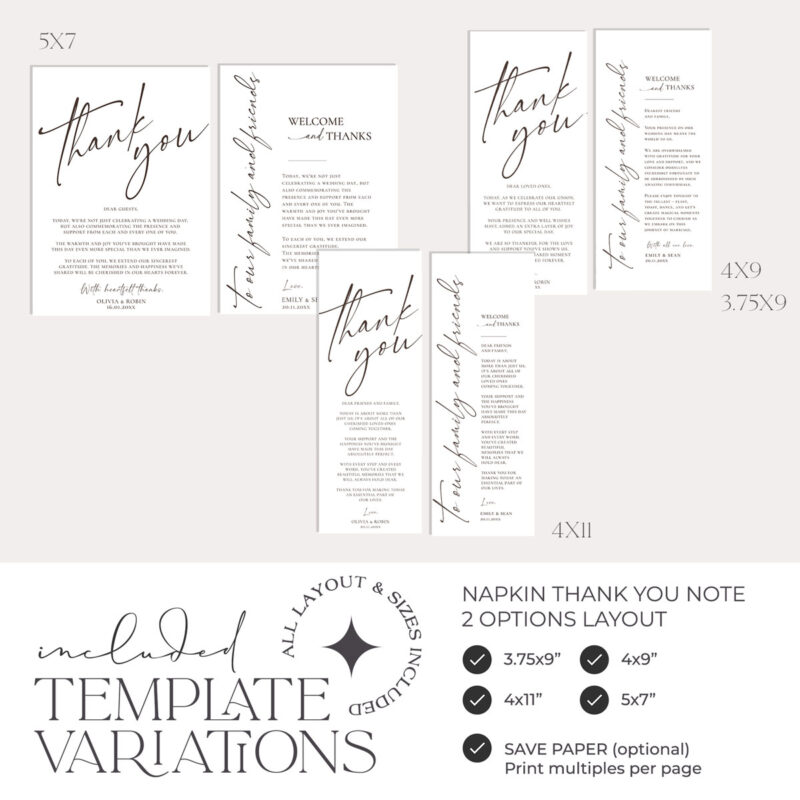 Minimalist Wedding Table Thank You Card | Printable Napkin Note | Place ...
