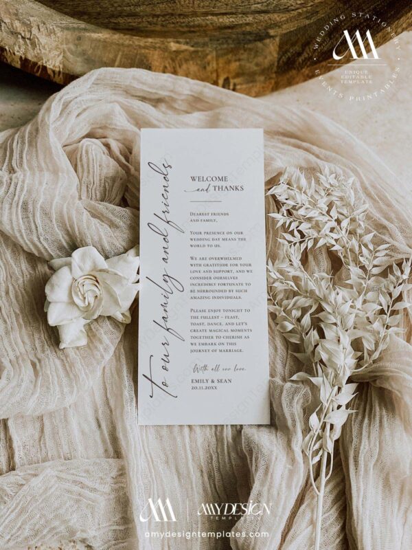 Wedding Thank You Napkin Note Printable Template | DIY Wedding Table Place Setting Thank You Editable | Instant Download