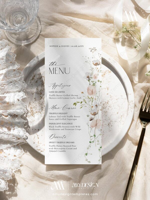 10+ Free Floral Menu Wedding Templates: Design a Bloom-Filled Feast What to Include in Your Wedding Menu Card E024