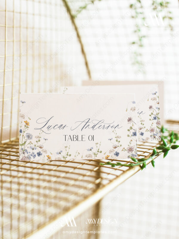Alternative view of Floral Place Card Template | Editable Printable Table Name Card with Meal Icons | Personalized Escort Cards