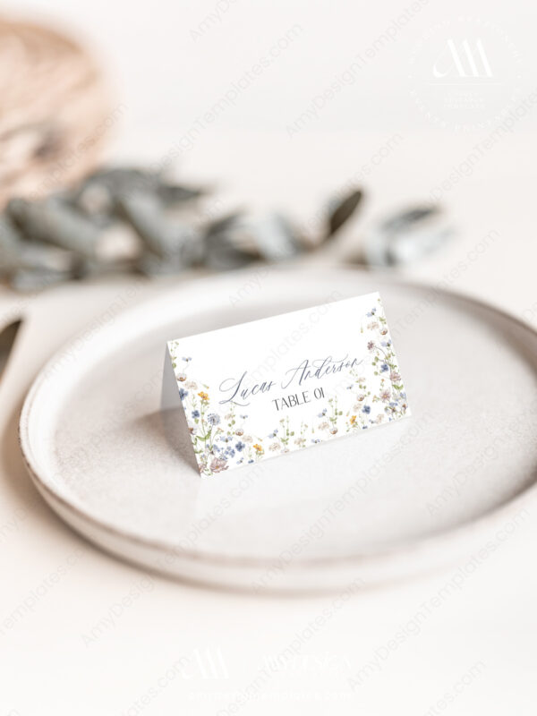 Floral Place Card Template | Editable Printable Table Name Card with Meal Icons | Personalized Escort Cards