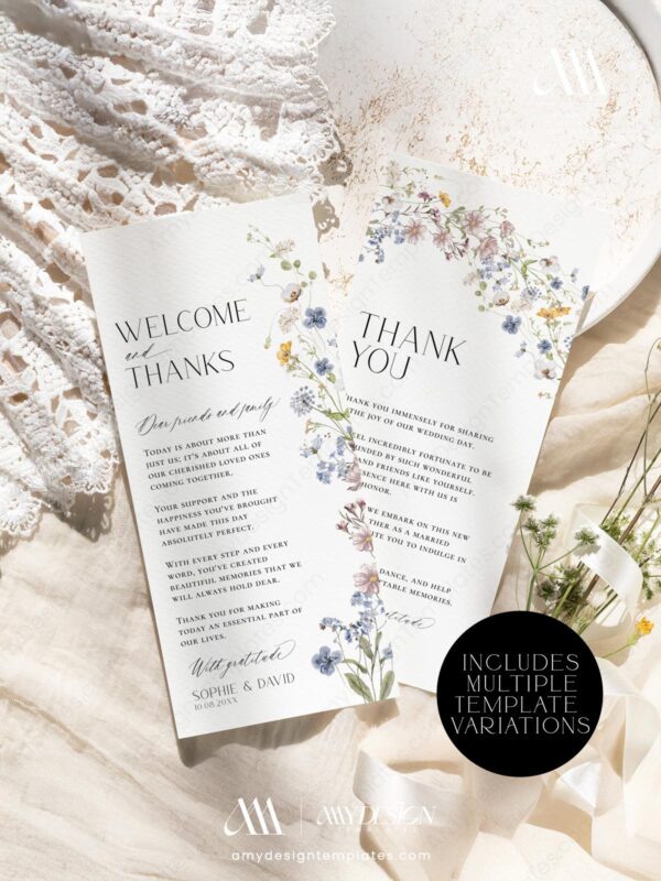 Minimalist Wedding Menu Printable Table Thank You | Thank You Napkin Note Placecards | Printable Menu | DIY Table Decor