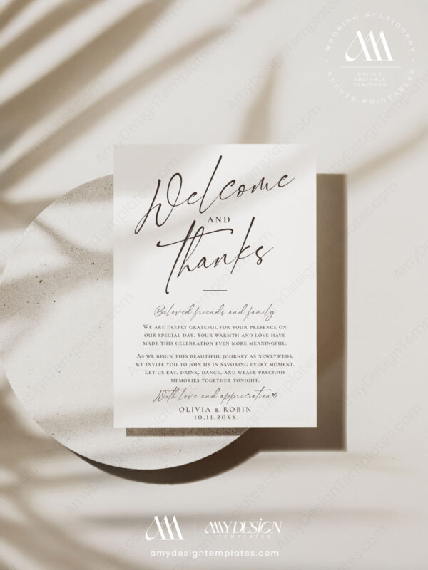 Modern Minimalist Thank You Note Printable Card | Minimal Setting Instant Download | DIY Wedding Table Decor