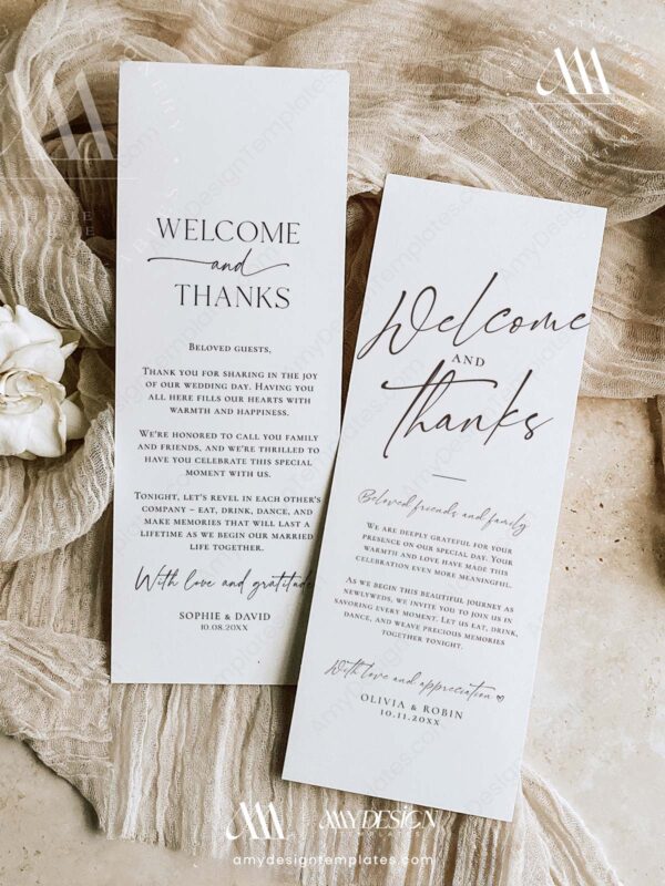 Printable Wedding Thank You Napkin Note Cards | Minimal Wedding Table Thank You Template Editable | Digital Download