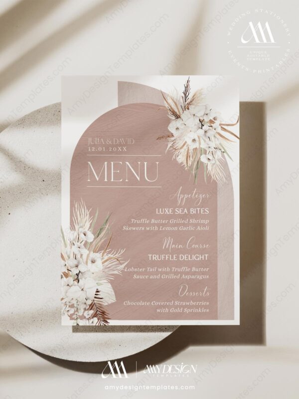 Boho Arched Menu Template | Terracotta Wedding Menu Template | Printable Menu Cards | Bohemian Wedding