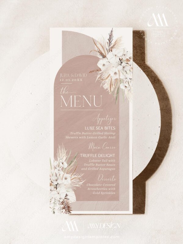 Boho Arched Menu Template | Terracotta Wedding Menu Template | Printable Menu Cards | Bohemian Wedding