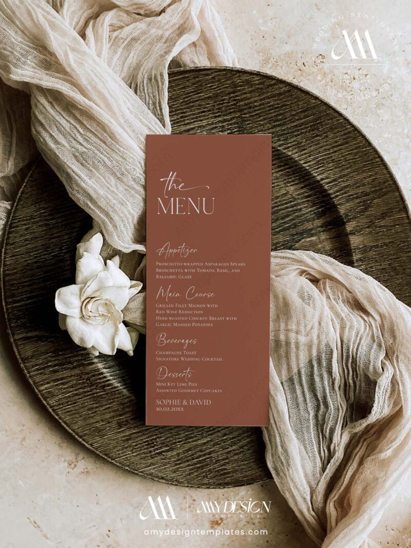 Boho Wedding Menu Place Card Template | Modern Boho Menu Template ...