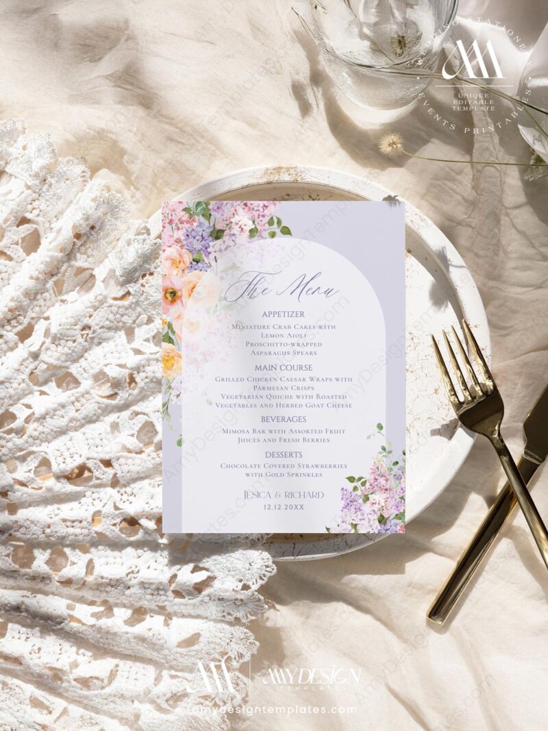 Spring Menu Card Spring Floral Menu Place Card Template | Shower Brunch Menu Template ...