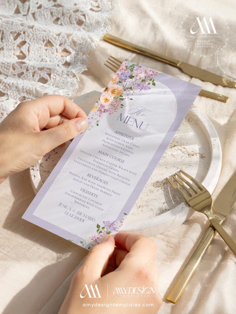 Spring Floral Menu Place Card Template | Shower Brunch Menu Template ...