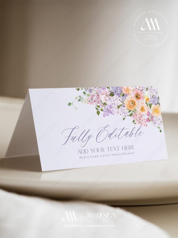 Spring Floral Menu Place Card Template | Shower Brunch Menu Template | Purple Peach Floral Wedding Menu Printable Table Decor