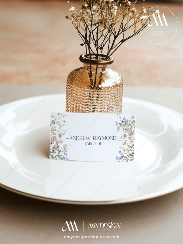 6+ Free Printable Wildflower Wedding Place Cards Template: Guide Your Guests with Natural Charm! E065 Printable Wildflower Place Cards 1