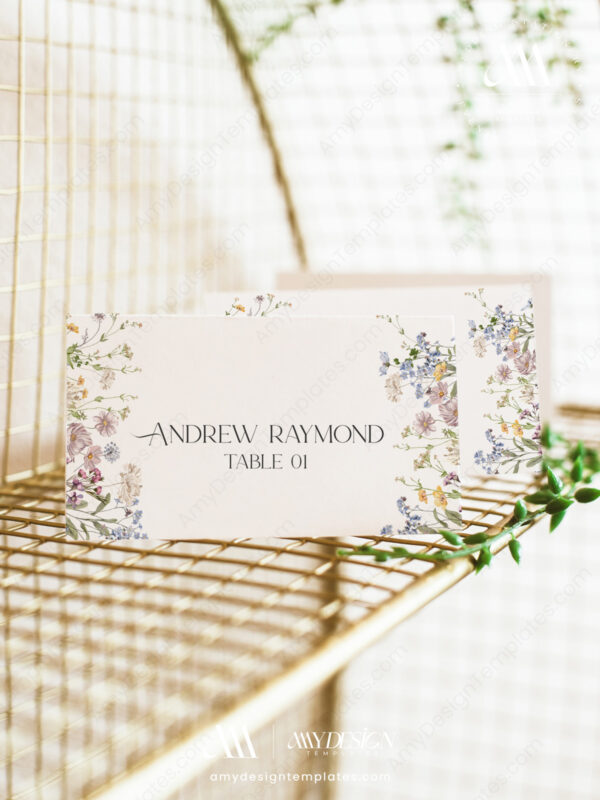 Alternative view of Printable Wildflower Place Cards Template for Wedding & Dinner Party | Editable Table Name Card | Wedding Place Cards