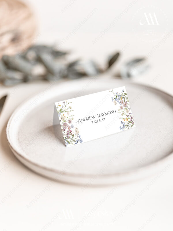 Printable Wildflower Place Cards Template for Wedding & Dinner Party | Editable Table Name Card | Wedding Place Cards