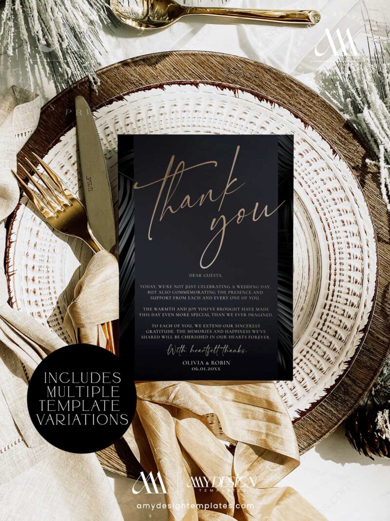 Elegant Table Thank You Note Template Printable | Table Setting Thank ...