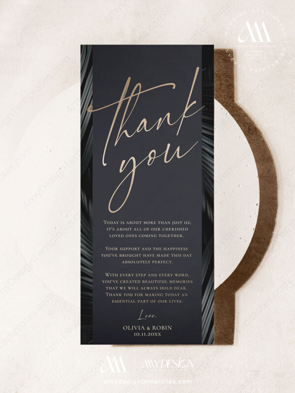Elegant Table Thank You Note Template Printable | Table Setting Thank You Card | Black Gold Printable Cards | Thank You Napkin Note
