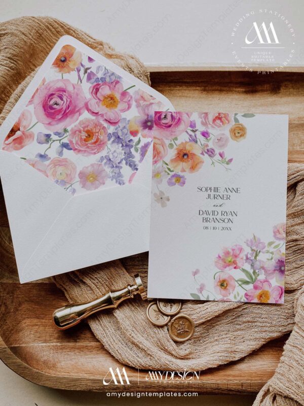 Alternative view of Colorful DIY Envelope Liner Template | Floral Envelope Liners | Flirty Flowers Liner Flap A7 Printable